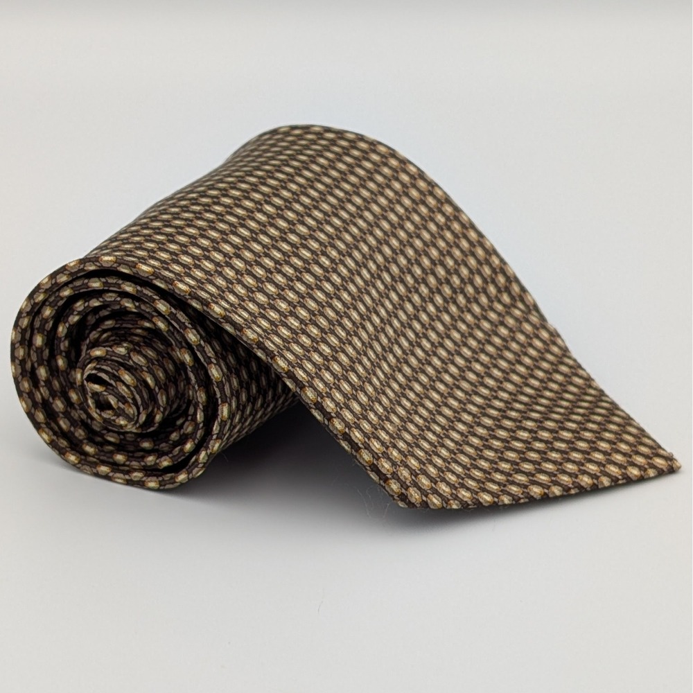 Romario Manzini Mens Tie Brown Tan Geometric Microfiber Formal Work 58.5x3.75"